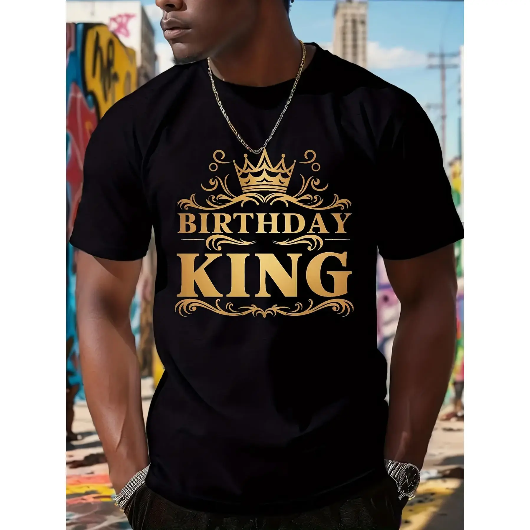 [Cool Birthday King Tee] Casual Birthday King Men's Short-sleeved T-shirt - Comfortable and Versatile Daily Spring and Summer Clothing Streetwear Tshirt