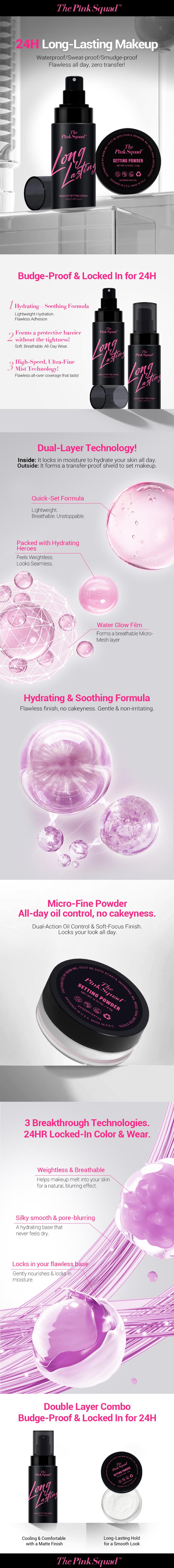 The Pink Squad Waterproof Makeup Setting Spray Ultra Fine Mist Long-lasting 16 HR Wear Refreshe Smudge-proof & Transfer-resistant Hydrating Natural Finish Spray Christmas gifts#Valentine's Day gift