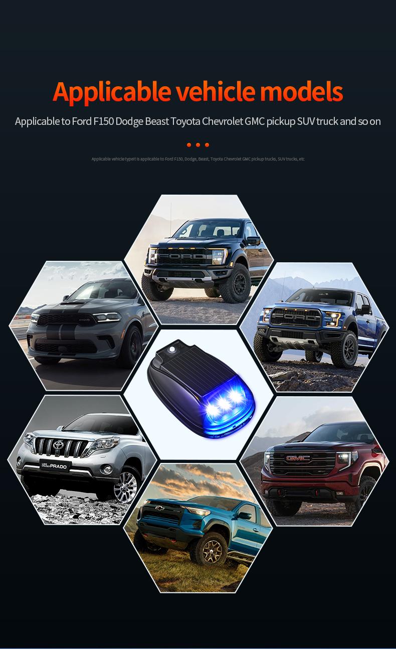 Solar Car Roof RGB Strobe Light With Remote Control Cab Signal Lamp Wireless No Punch LED Truck Pickup Warning Lights for Camping Enhanced Night Visibility & Interior Lighting vibration sensor