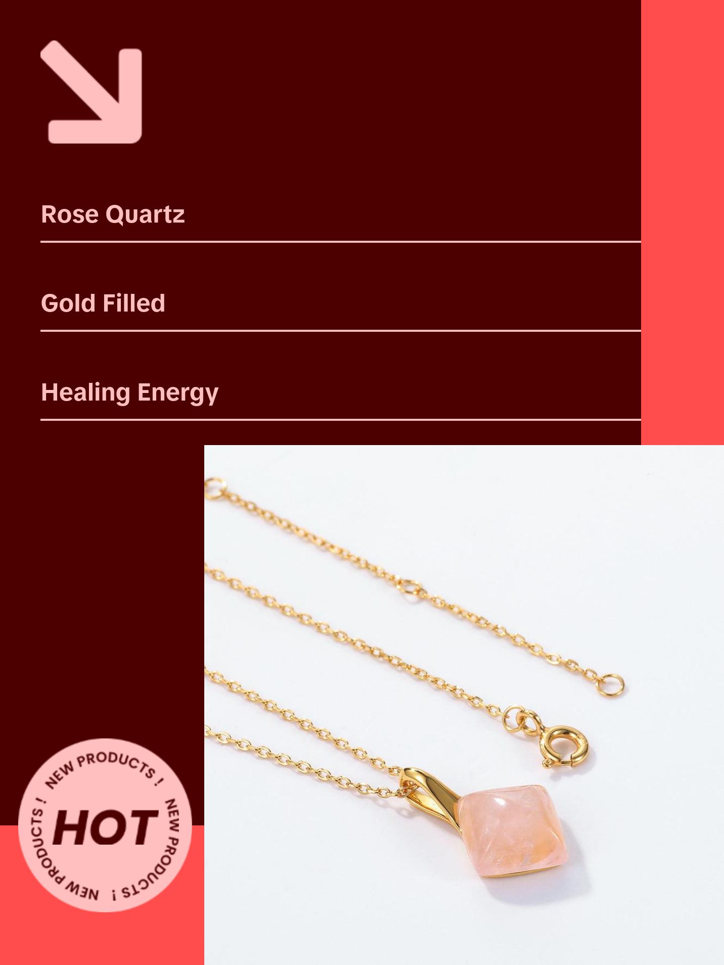 Rose Quartz Square Pendant Necklace