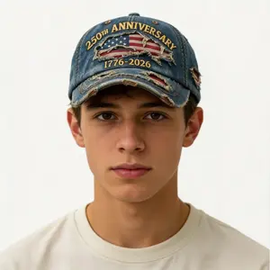 250th Anniversary 1776–2026 distressed denim baseball cap for men, perfect for history enthusiasts, patriotic fans, fathers, husbands and friends,vintage washed relaxed fit hat with American flag embroidery, daily casual outdoor cap for spring and summer