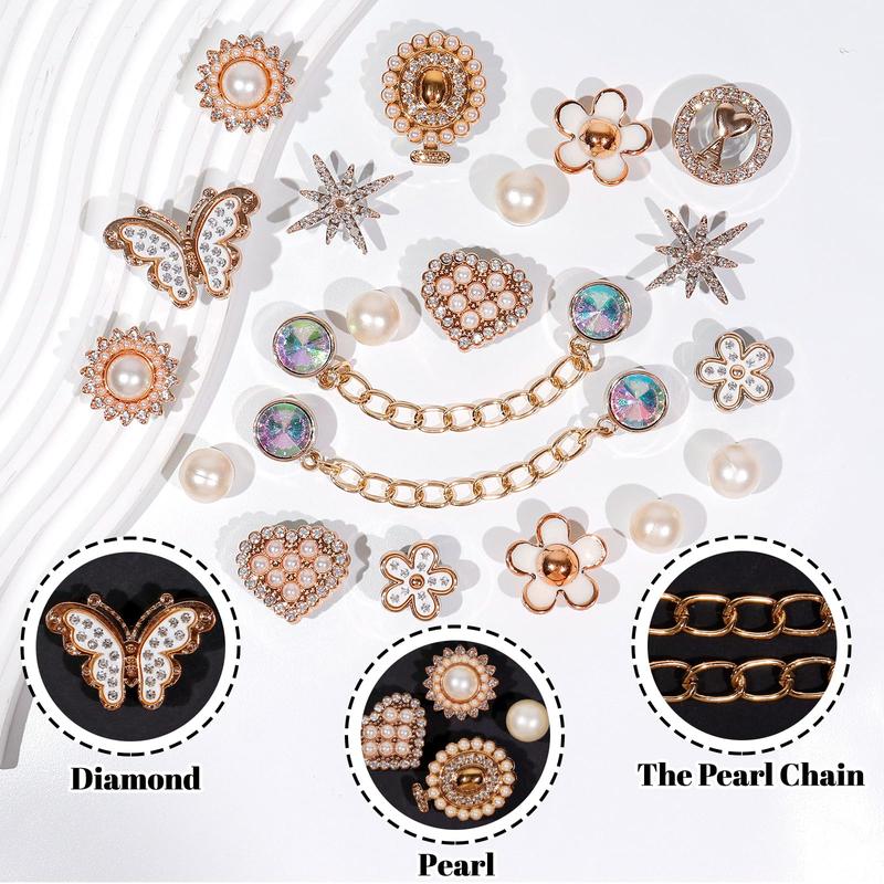20 Pcs Shoe Charms Chains Accessories for Women Flower Pearl Clog DIY Shoe Decoration Charms Rhinestone Shoes Charms Chains Bling Cute Decor for Party Birthday Favor