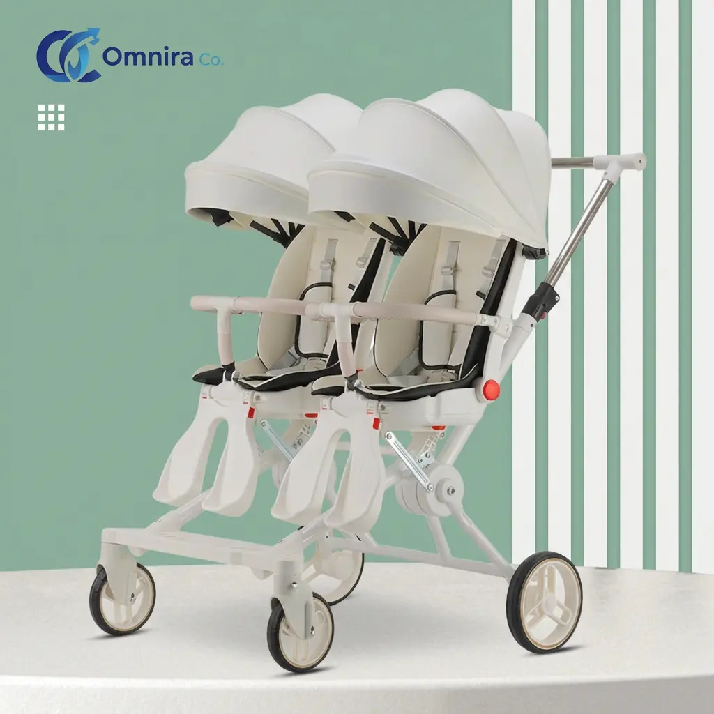 OMNIRA Lightweight Double Stroller for Twins and Siblings - Foldable Travel Twin Stroller with 360 Degree Rotating Seats and Multi-Position Recline - Compact Side-by-Side Infant Carriage