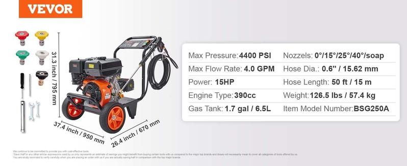 VEVOR Gas Pressure Washer, TikTokShopBlackFriday, Max 4400 PSI 4.0 GPM, Gas Powered Pressure Washer with Copper Pump, Spray Gun and Extension Wand, 5 Quick Connect Nozzles, for Cleaning Cars, Homes, Driveways, Patios