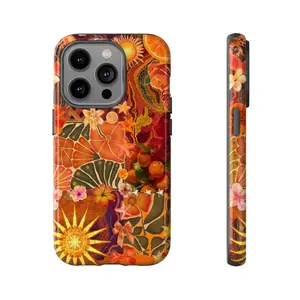 Vibrant Sunset-Inspired Phone Case with Tropical Florals, Oranges, and Artistic Patterns, Orange Collage, Gift for her