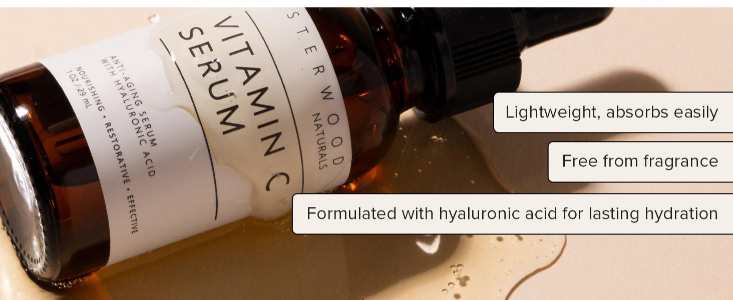 Vitamin C Face Serum with Hyaluronic Acid | Brightening, Hydrating, Dark Spot Corrector & Collagen Boosting Anti-Aging Serum | Fragrance-Free | 1 Fl Oz