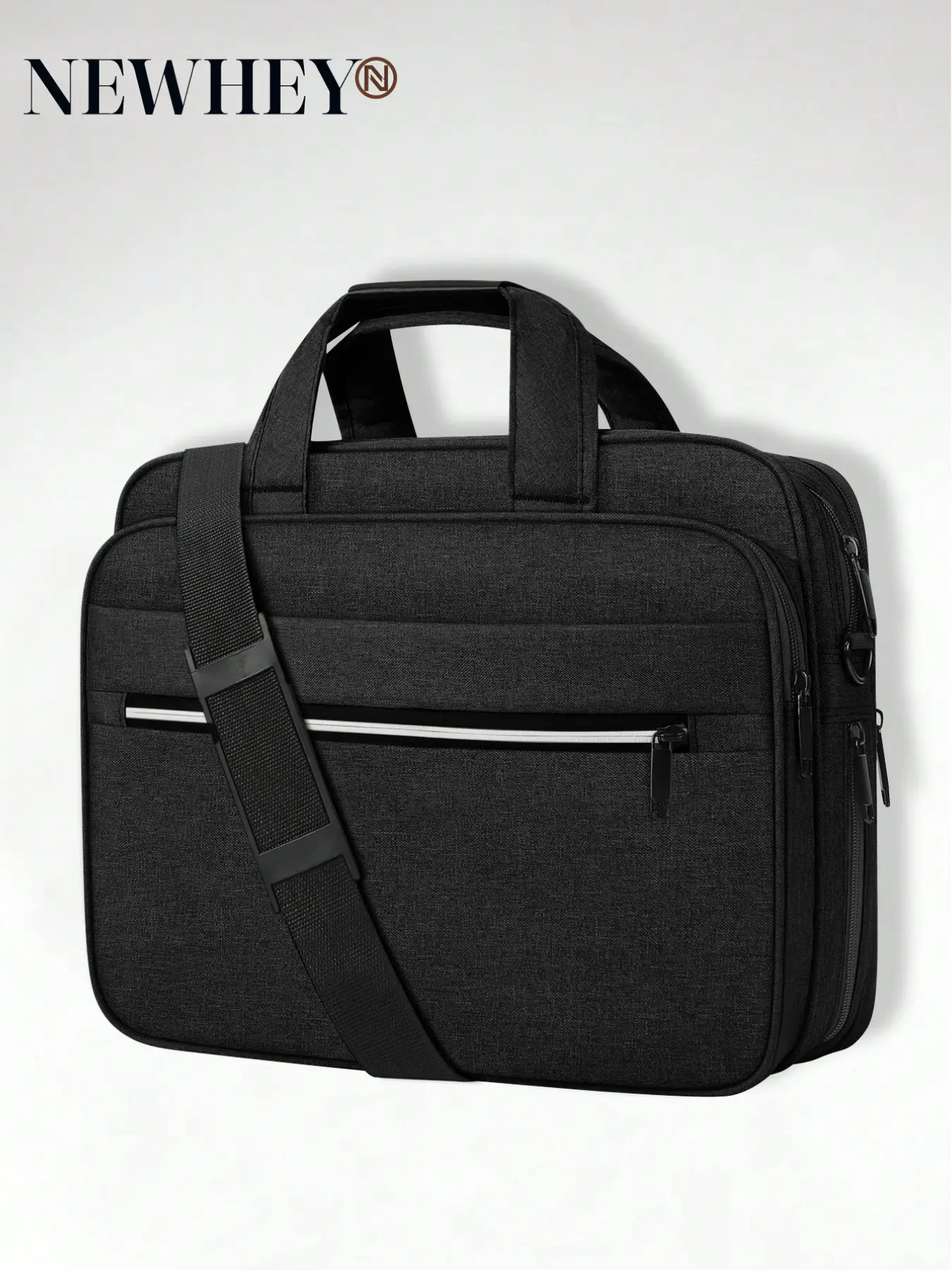 MEN'S 15.6 INCH EXPANDABLE LAPTOP BRIEFCASE OXFORD CLOTH WATERPROOF BUSINESS TRAVEL ESSENTIALS MESSENGER BAG WITH ADJUSTABLE SHOULDER STRAP, BLACK