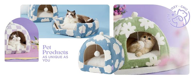 LESURE Cute Cat Beds for Indoor Cats - 2 in 1 Cat Cave Bed with Removable Washable Cushioned Pillow, Cozy Cat Tent House Design Pet Supplies Portable Blanket, Valentine’s Day Choice