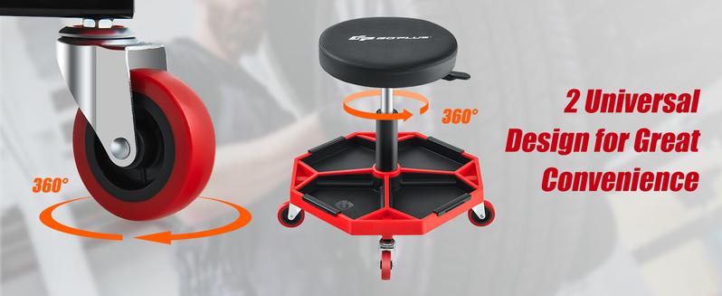 COSTWAY Garage Stool, Rolling Mechanic Stool with 16”-22” Adjustable Height, Universal Wheels, Removable Magnetic Tool Tray, 2” Thick Padded Cushion, 330LBS Capacity, Roller Creeper Seat, Shop Chair