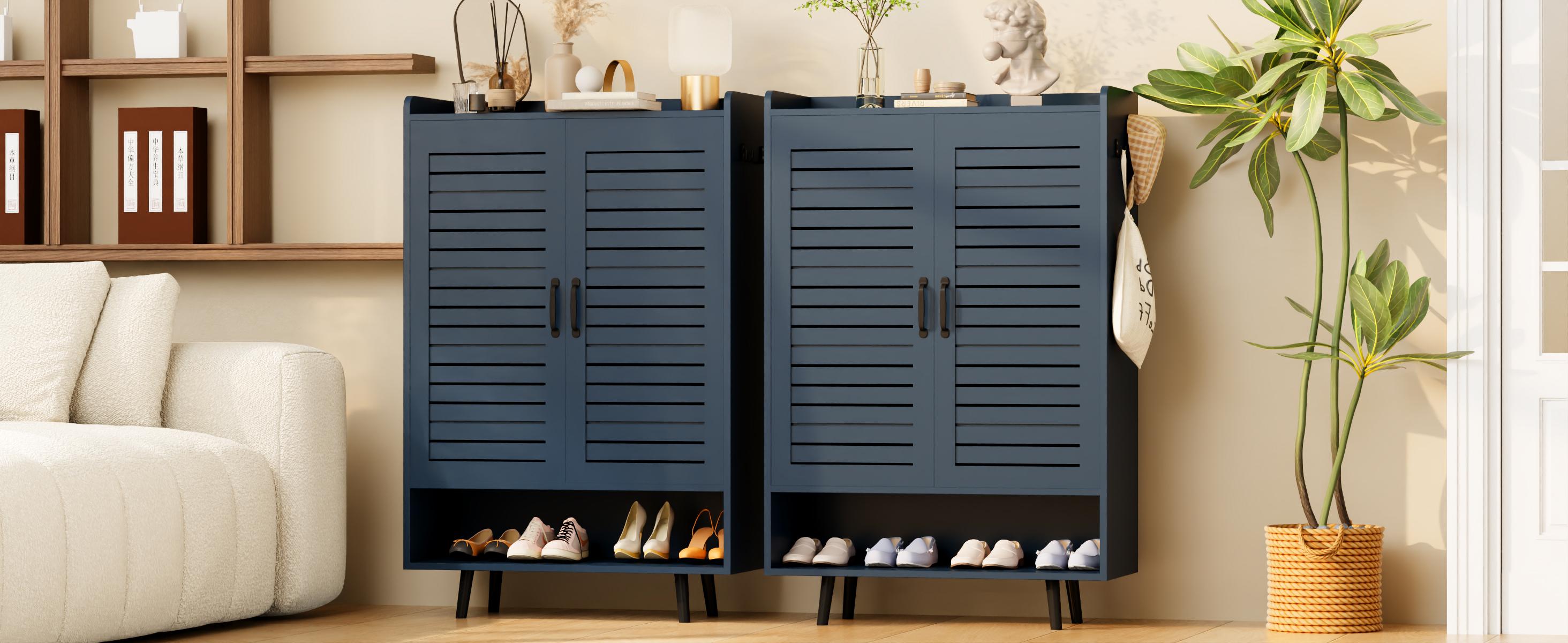 【HolidayHaul】Shoe Cabinet with Doors, 6-Tier Shoe Storage Cabinet with Adjustable Shelves, Wooden 50'' Tall Shoes Rack Organizer Cabinet for Entryway, Front Door, Hallway Closet, Living Room - Blue