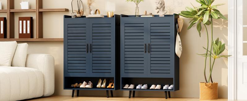 【HolidayHaul】Shoe Cabinet with Doors, 6-Tier Shoe Storage Cabinet with Adjustable Shelves, Wooden 50'' Tall Shoes Rack Organizer Cabinet for Entryway, Front Door, Hallway Closet, Living Room - Blue