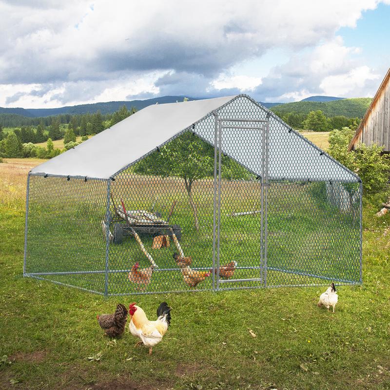 Large Metal Chicken Coop, Walk-in Poultry Cage Chicken Hen Run House with Waterproof Cover, Rabbits Cats Dogs Farm Pen for Outdoor Backyard Farm