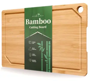 Kitsure Bamboo Cutting Board - Multi-Sizes Wooden Cutting Boards for Kitchen, Convenient Kitchen Essentials with Deep Juice Grooves， Cutting Board for Chopping & Serving, Large, Natural