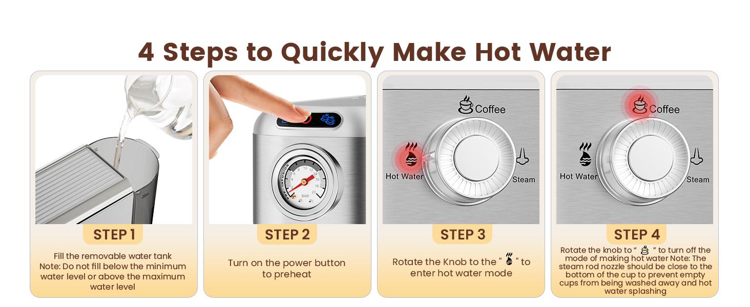 Espresso Machine 20 Bar, Semi-Automatic Coffee Maker with 1450W Powerful Motor, Milk Frother Steam Wand, 34oz Removable Water Tank for Latte, Cappuccino, Home Use, Silver