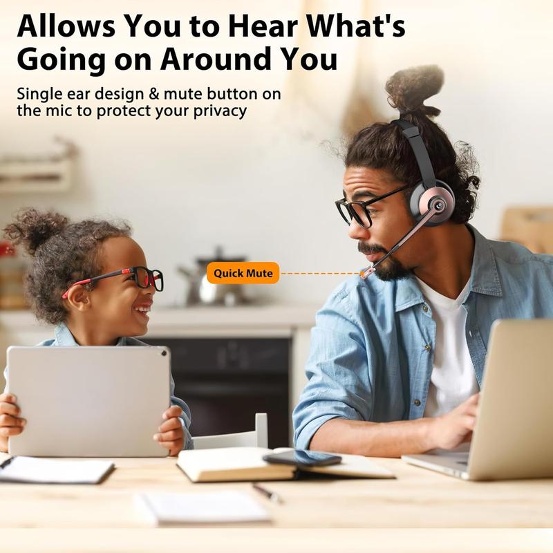 Bluetooth Headset,Trucker Wireless with Mic,Bluetooth Headset with Dual Noise Cancelling Microphone & Mute Button, 55Hrs Working Time PC Headset for Cell Phones, Computer, Truck Driver Audio Headphone