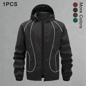 Men’s Functional Reflective Strip Hooded Jacket for Spring/Autumn, Windproof Waterproof Sports Casual Outerwear