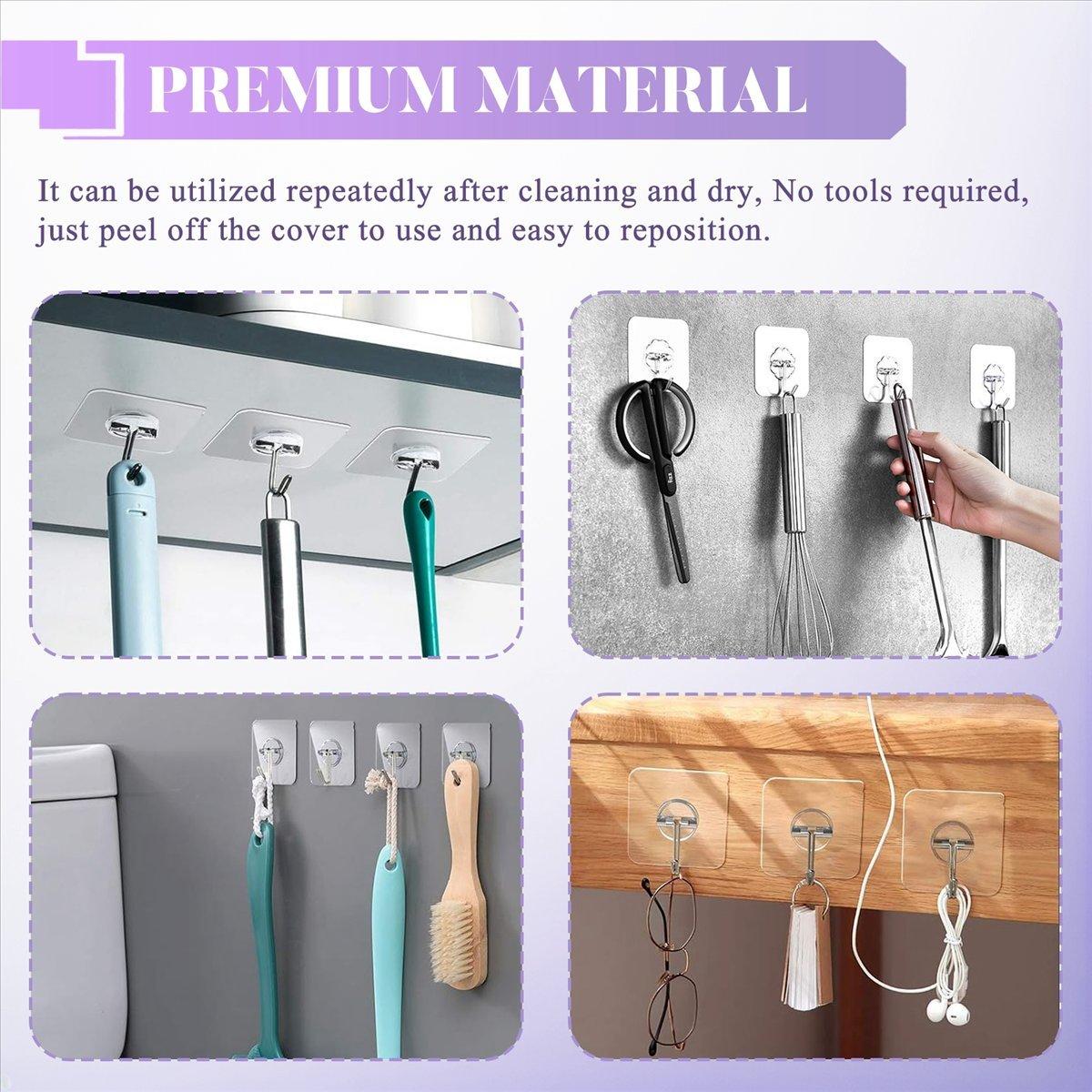 10 Packs Reusable Adhesive Hooks,Transparent Heavy Duty Wall Hooks with No Scratch, Waterproof and Oilproof for Bathroom, Bedroom, Kitchen, Refrigerator Door, Wall and Ceiling