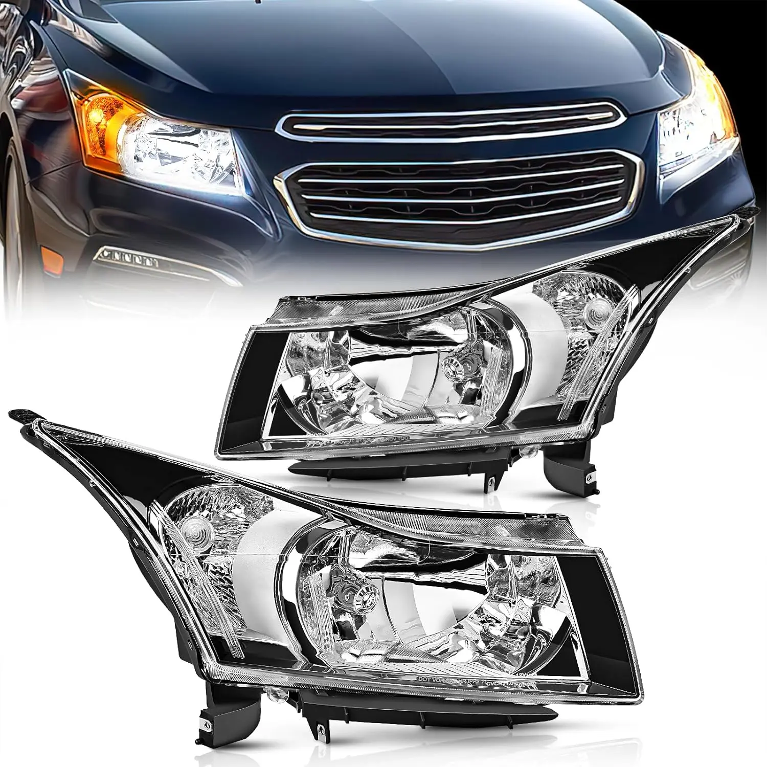 Nilight Car LED Front Headlight Assembly Pair Set - Anti-Fog, UV-Resistant Chrome Housing, H13 Bulbs Included - Driver & Passenger Side Replacement for 2011-2016 Chevy Cruze, Led Front Lights, Car Led Lights