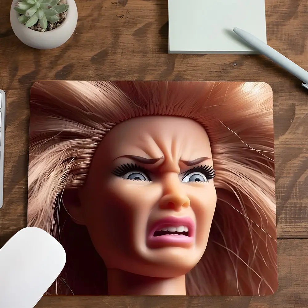 Funny Furious Doll Gaming Mouse Pad,Humorous Meme Design, Desktop Accessory, Non-Slip Smooth Surface Mousepad,Eye-Catching Desktop Decorative Protective Pad, Small Size Suitable for Laptop, Desktop Computer Games, Made for Gaming, Work, Daily Use