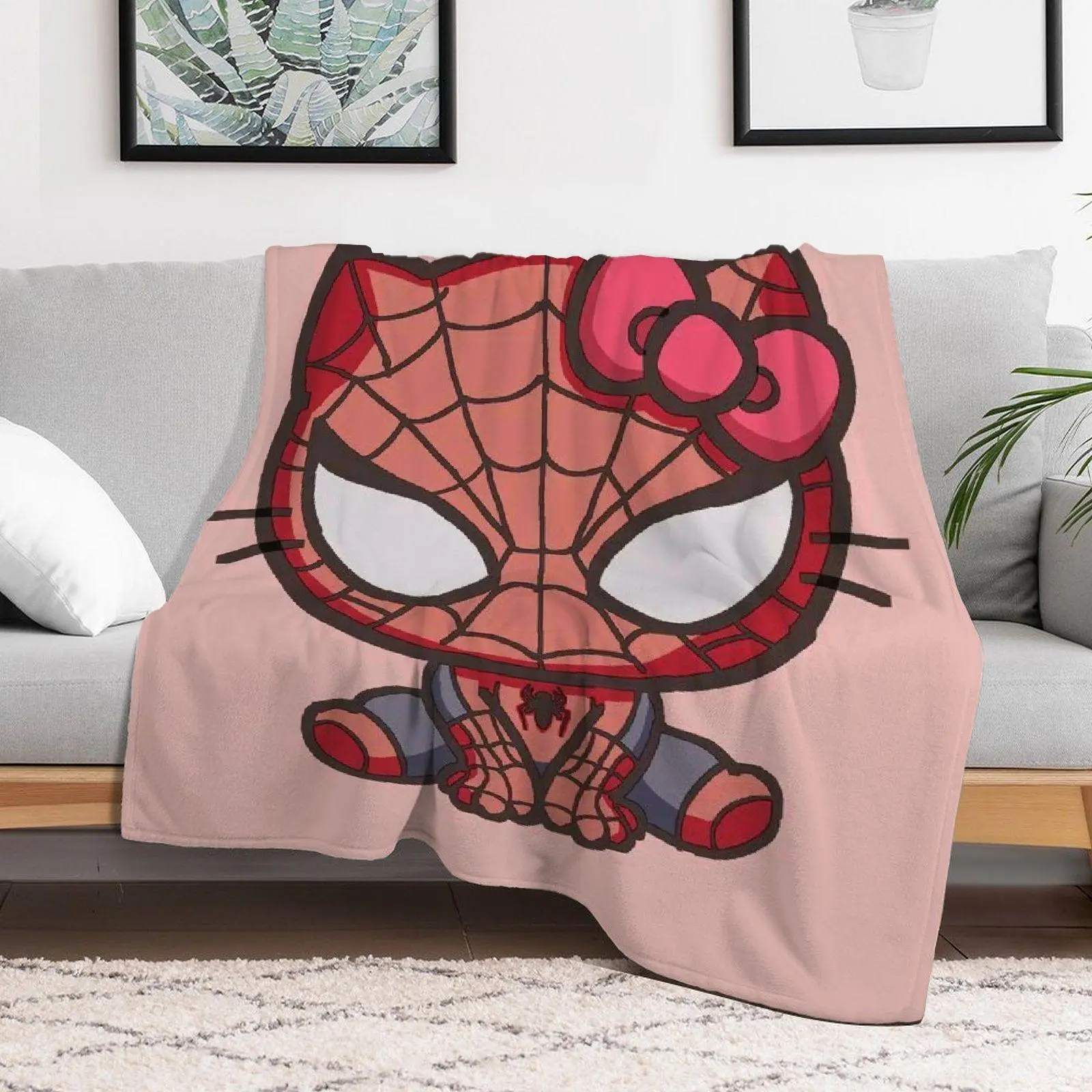 Cute Kawaii Style, Warm Flannel Blanket, Spiderman Fusion Design, Soft Plush Fabric With Vibrant Print, For Kids And Teens Bedroom Or Sofa Decor, 4 Sizes Available Single Pack