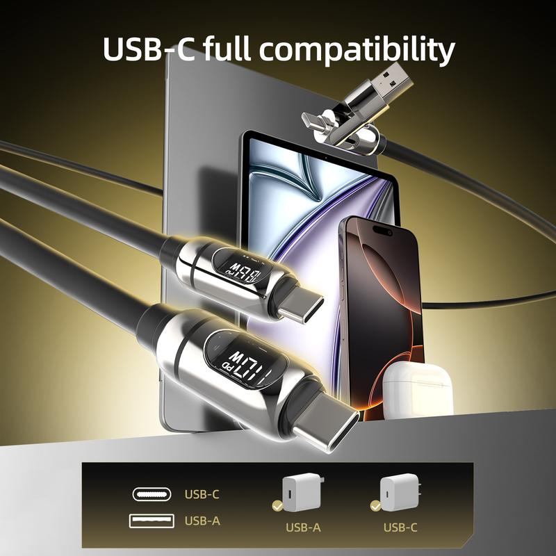 [Dual Device Charging] Gemini Dragon 140W Max Dual Type-C Cable with Power Monitor, for Laptop/Phone/Tablet, Ideal for Office & Travel