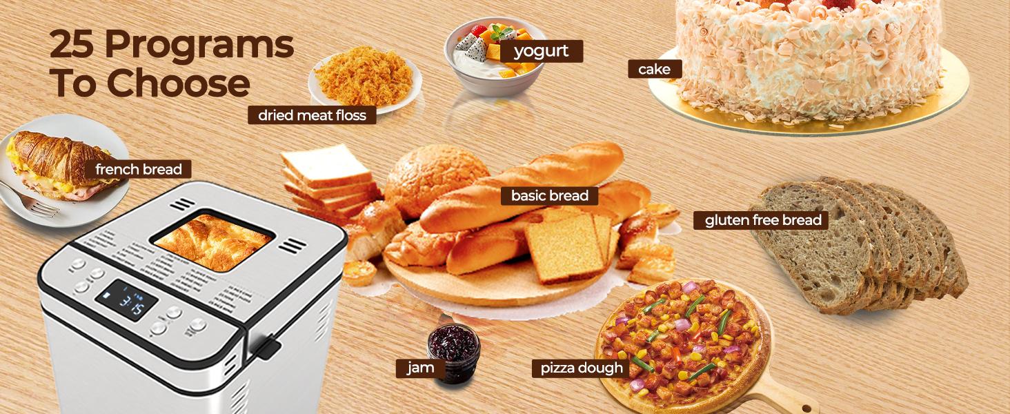 Rosewill 25-in-1 Automatic Bread Maker Machine with 3 Loaf Size up to 2LB, 700W High Power Dual Heater Bread Maker with BPA-free Nonstick Coating Pan, Max 15 Hours Delay Timer, Low Noise - Silver Rosewill 25-in-1 Automatic Bread Maker Machine with 3 Loaf Size up to 2LB, 700W High Power Dual Heater Bread Maker with BPA-free Nonstick Coating Pan, Max 15 Hours Delay Timer, Low Noise - Silver