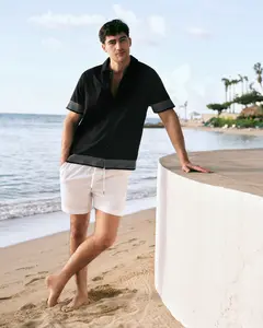 Express Embroidered Striped Linen-blend Short Sleeve Shirt