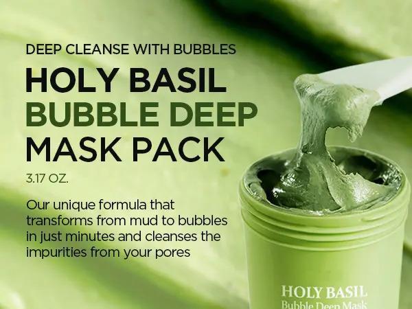 Holy Basil Bubble Deep Mask – Holy Basil & Carbonated Water for Cleansing Pores & Blackheads, Suitable for All Skin Types, Vegan Clay-to-Bubble Wash-Off Mask (90g / 3.17 oz) Holy Basil Carbonated Bubble Mask
