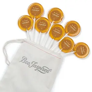 BeeInspired Gourmet Cinnamon Honey Lollipops Bag of 8 - Natural Candy with Real Honey Cinnamon & Non-GMO Cane Sugar for Snacking Baking or Beverages - Lemon