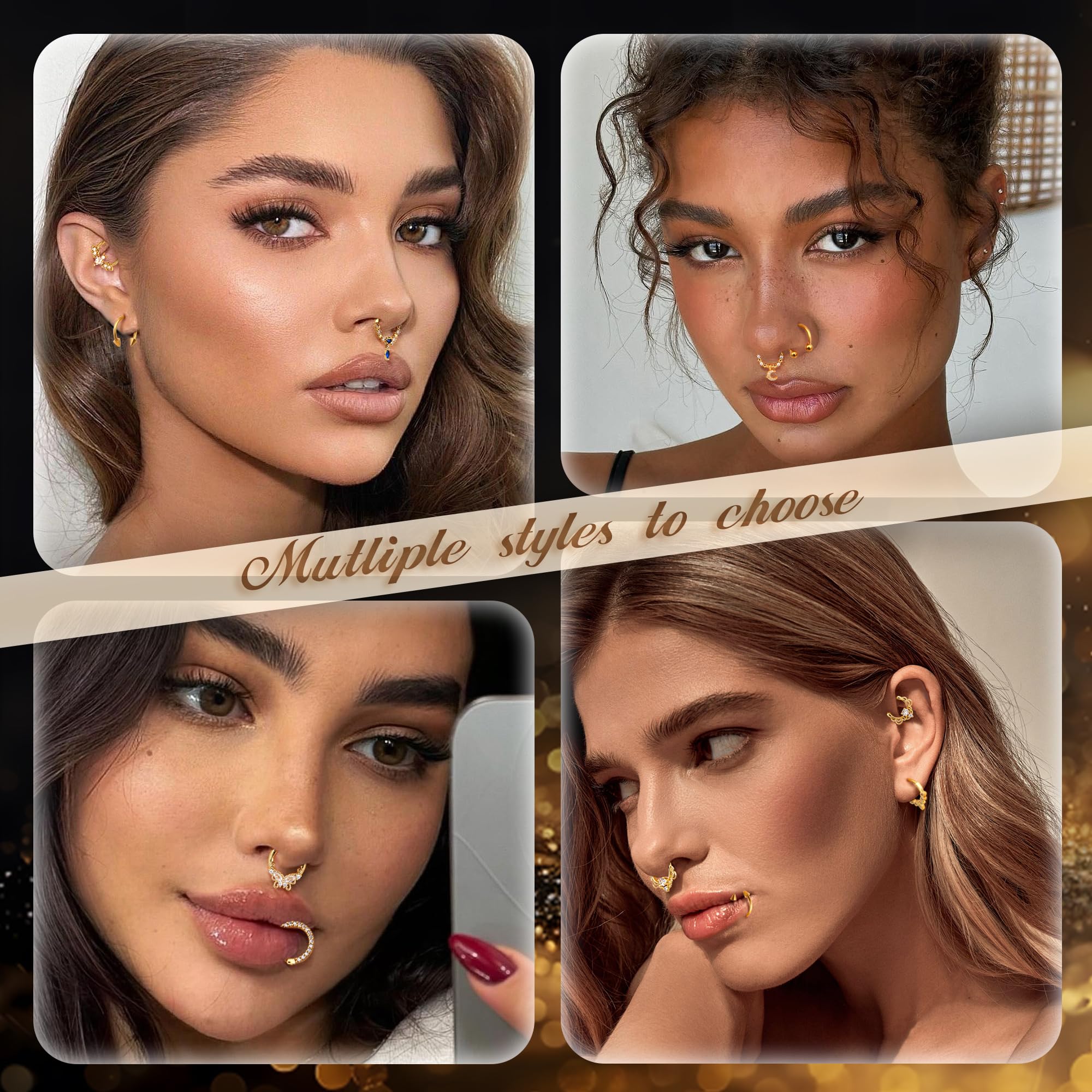 CASSIECA 16G Septum Rings Septum Jewelry Septum Piercing Jewelry Cute Snake Butterfly Septum Ring Daith Earrings