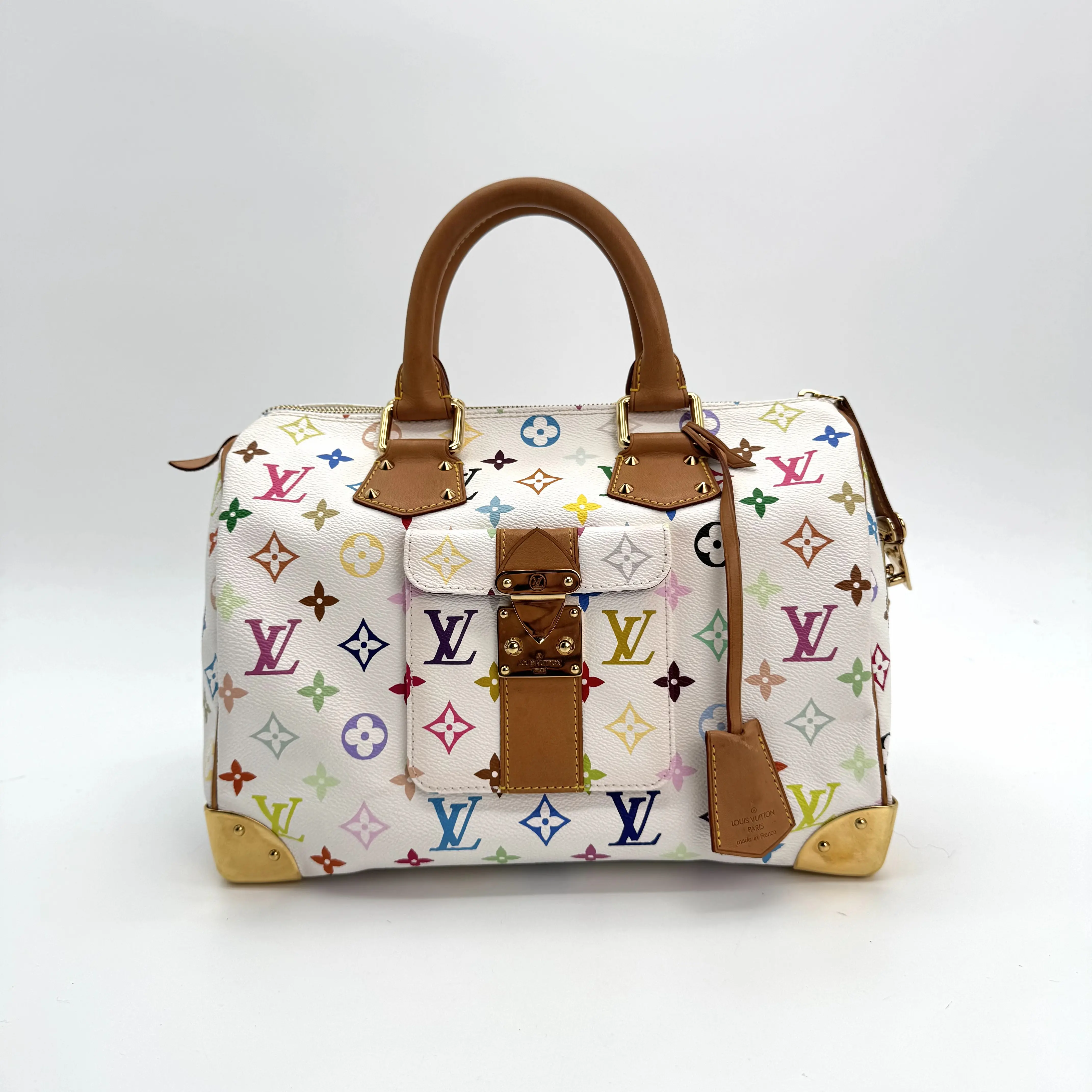 Pre-owned Louis Vuitton leather Shoulder bags White Monogram Multicolore Speedy 30 Bag