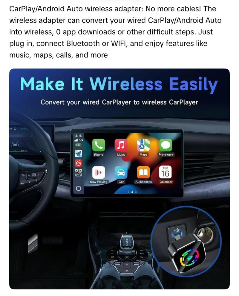 2026 Wireless CarPlay Adapter, Universal Compatibility Adapter, For iPhone And Android Users, Quick Connection With No Del car play