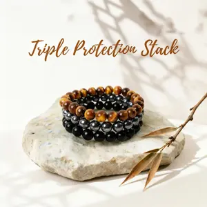 Triple Protection Bracelet Set – 8mm Tiger’s Eye, Obsidian & Hematite | Unisex Healing Gift Crystal Jewelry Emotional Balance