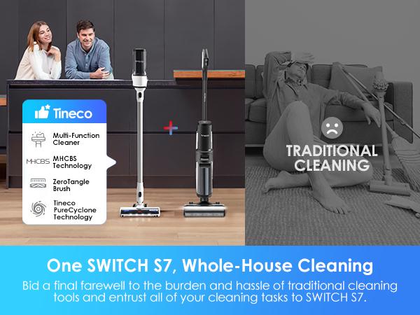 TINECO FLOOR ONE SWITCH S7 Smart Multi-Function Cleaner, Suitable for Whole-house Cleaning, Self-Cleaning, Extended Battery Lifespan, ZeroTangle Brush, Dual-Edge Cleaning, Safe for Children and Pets