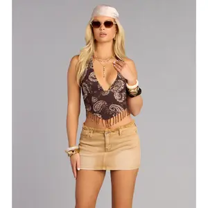 Boho Babe Energy Beaded Fringe Halter Top