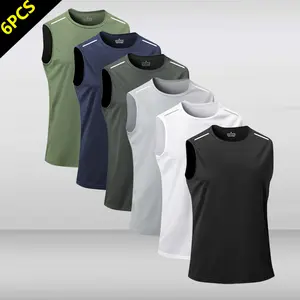Men’s sleeveless tank top set, 6-pack; regular-fit, minimalist and versatile design; comfortable fabric; a wardrobe essential; suitable for gym, running, outdoor activities, and casual summer wear; sporty training vest; energetic menswear.