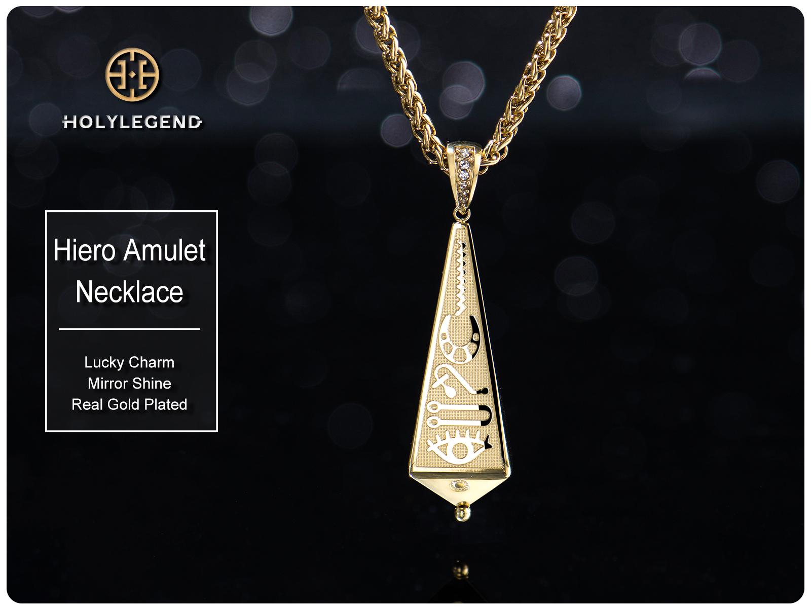 Holylegend 14K Real Gold Plated Ancient Egyptian Hieroglyph Amulet Necklace – Lucky Charm Protection Jewelry for Men and Women