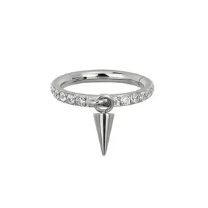 CZ Crystal Lined Dangling Spike Hinged Segment Clicker Ring - ASTM F-136 Implant Grade Titanium