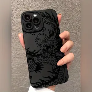 Matte Black Chinese Dragon TPU Phone Case - Long-Lasting Anti-Drop Protection, Compatible with17 16promax/16plus/16pro/15promax/15pro/15plus/15/14/14Plus/14Pro/14ProMax/13/13Pro/13ProMax/12/12Pro/12ProMax/11/11Pro/11Pro Max, Durable and Flexible Design