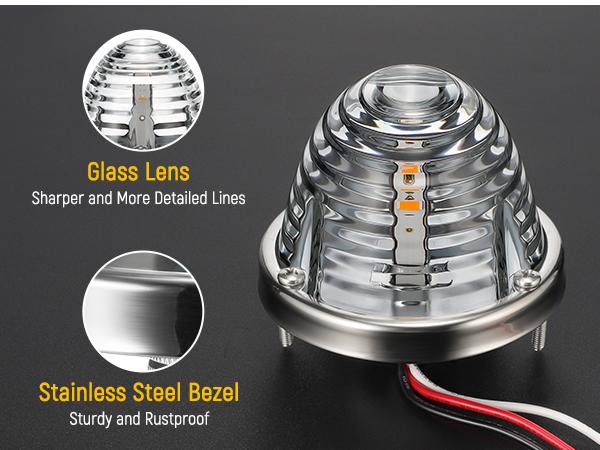 Partsam 2Pcs Clear Glass Lens Amber LED Watermelon Lights, Round Shape Light Watermelon Underglow Lights Turn Signal for Semi Truck Pickup, Compatible with Freightliner Kenworth Peterbilt