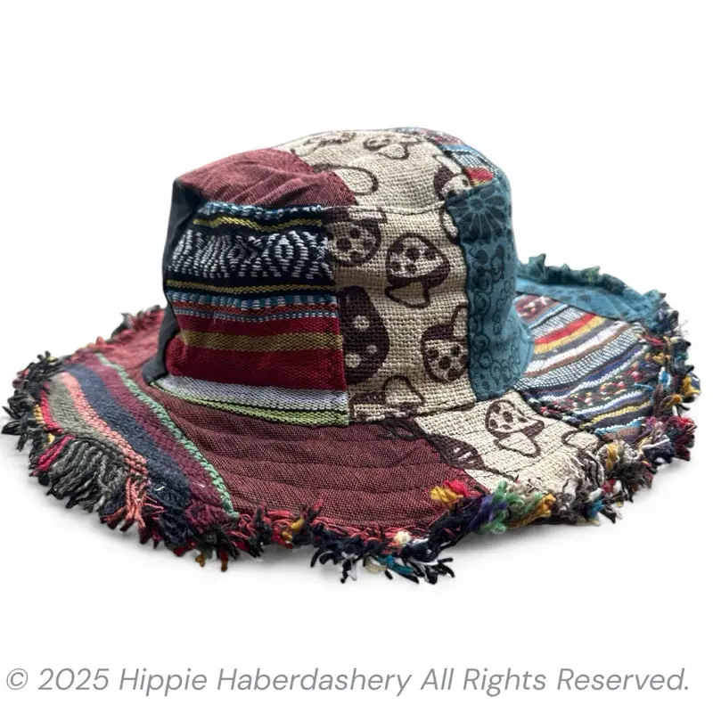Patchwork multicolored mushroom Hat - Colorful wire brim stash pocket