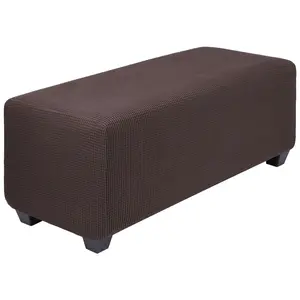 PiccoCasa High Stretch Ottoman Cover with Elastic Bottom, Soft Slipcover Jacquard Fabric Small Checks Rectangle Storage Stool Cover Furniture Covers