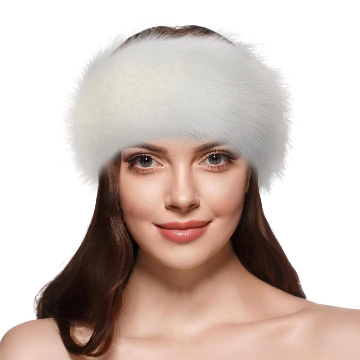 AWAYTR Womens Faux Fur Headbands with Elastic Band Winter Earwarmer Earmuff for Cold Weather Furry Costume