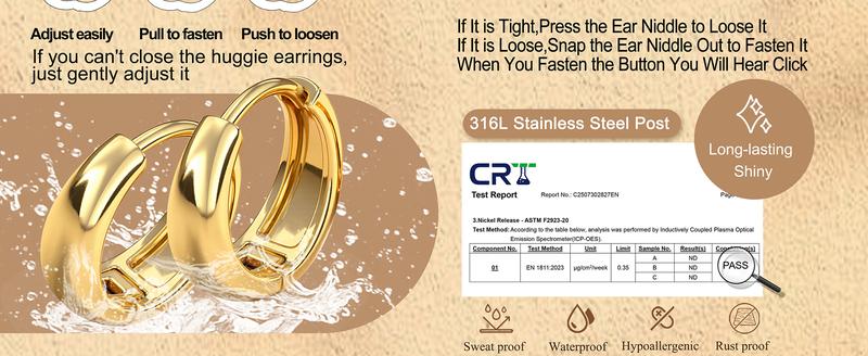 ORAZIO 14K Gold Plated Hypoallergenic Chunky Huggie Hoop Earrings for Women Non Tarnish Stainless Steel Cartilage Jewelry Trendy Stackable Earring Set