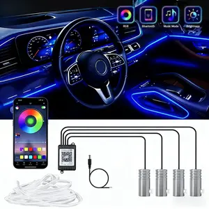 12V Car Interior LED Ambient Light with APP Control – 6M Fiber Optic Multiple Color Modes for Door Bowl, Dashboard, Door Panel, Gear Light, Create Cool Mood in Car