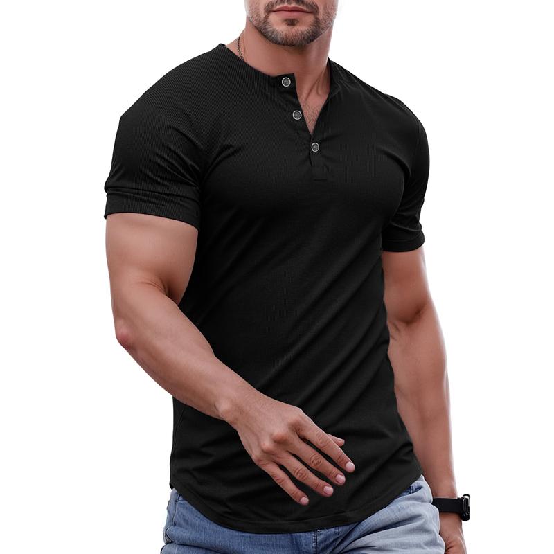JMIERR Men's Plain Muscle Slim Fitted Henley Shirts Crewneck Longline T-Shirt Gym Workout Athletic Shirt Tees with Button Menswear Casual Tops,Men's Classic Streetwear Clothing for Daily Wear,Fall Fashion Outfits 2026