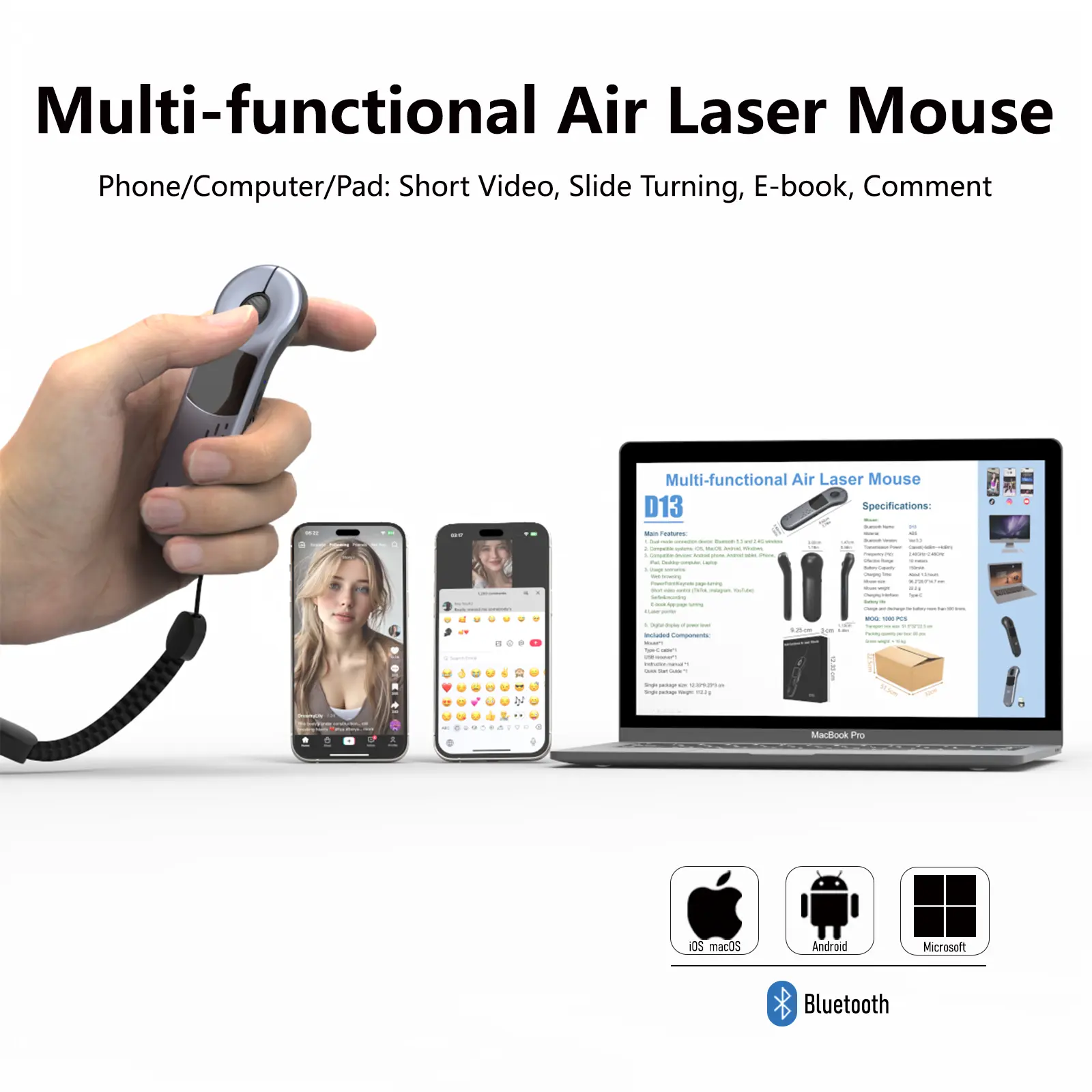 Universal Wireless Remote with Touchpad, Red Laser & Bluetooth Connection, Portable Accessories for TikTok Scrolling, Presentation Clicking, USB-A/USB-C Receiver for Devices (iPhone, Android, PC, Mac, Tablet) | SummerWins, Usb C Compatib