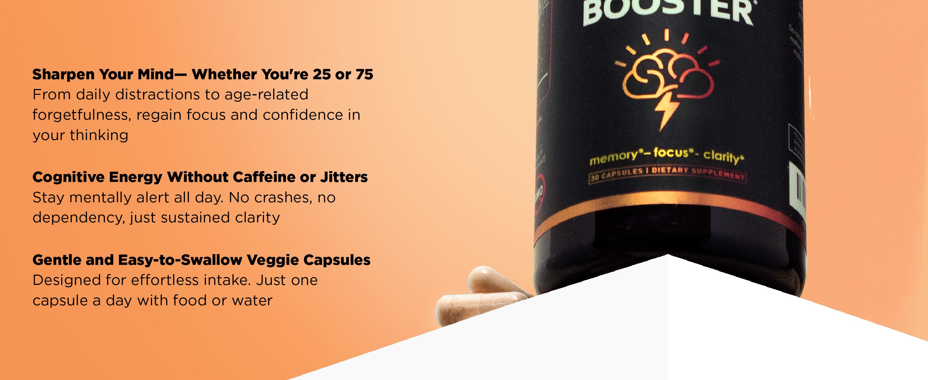 Brain Supplements for Memory & Focus | Nootropic with Bacopa Monnieri, Ginkgo Biloba & Rhodiola | Caffeine-Free Mental Clarity & Cognitive Support | 30 Capsules