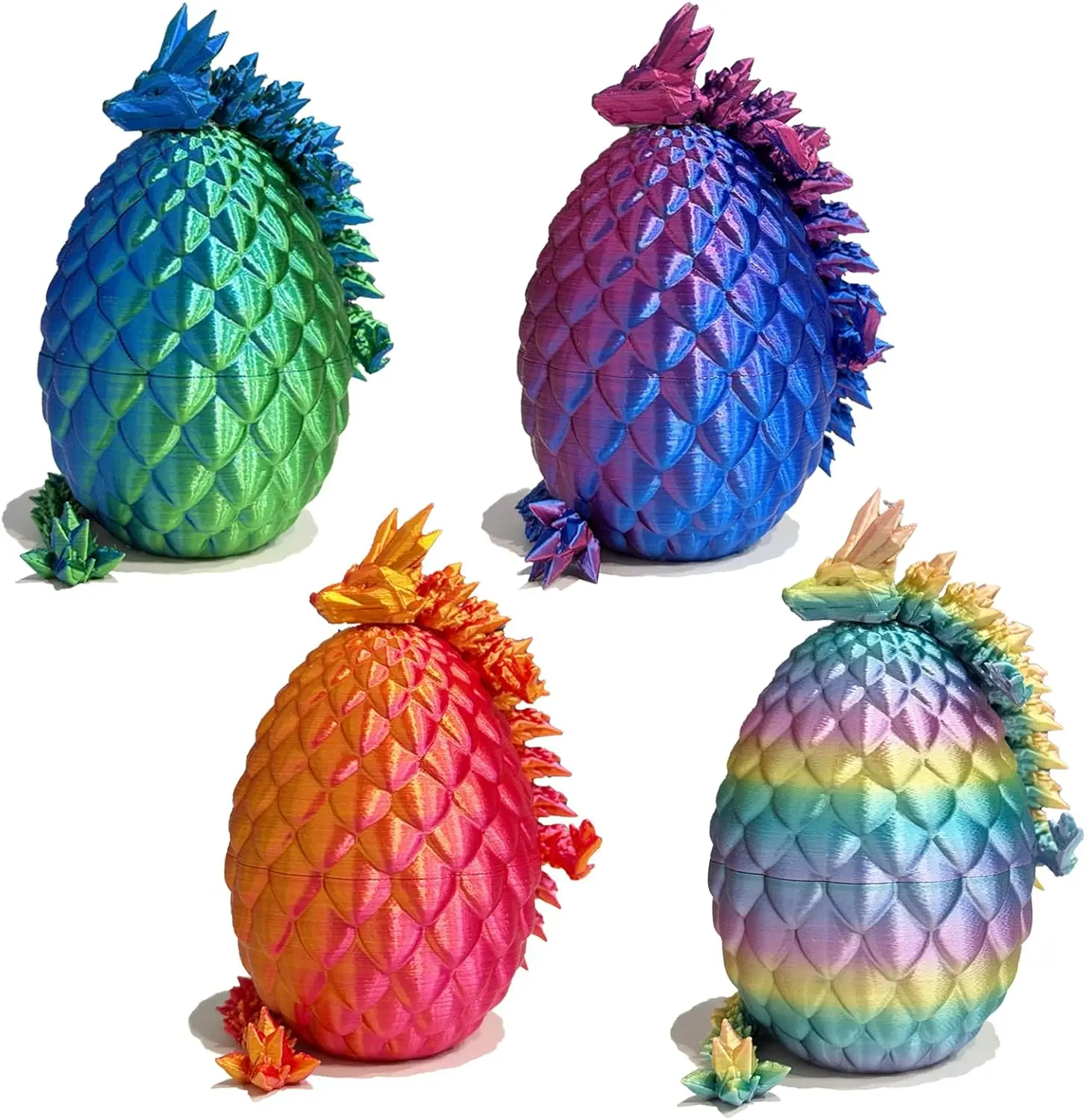 4PCS 3D Printed Dragon Egg, Dragon Eggs with Dragon Inside, Crystal Dragon Fidget Toys, Full Articulated Dragon, Fidget Toys for Autism/ADHD
