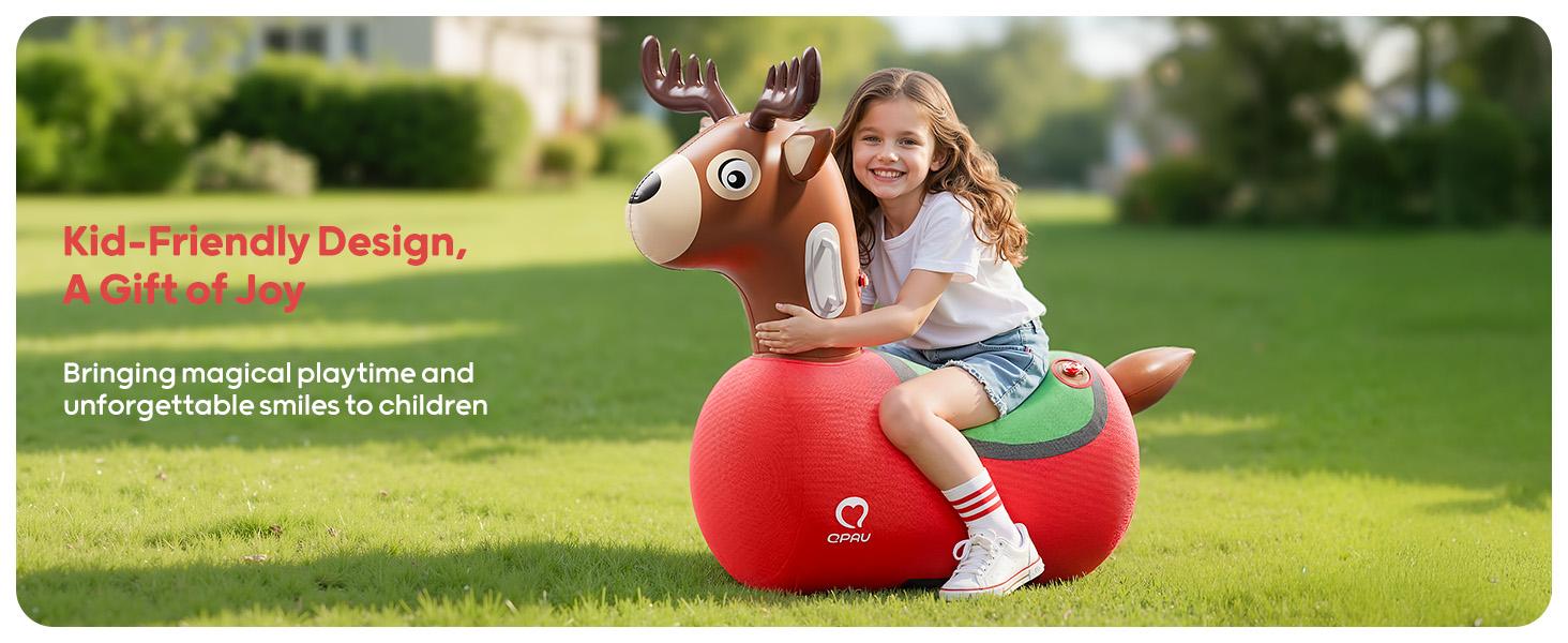 QPAU 1/2 PCS Bouncy Animal Hopper Toys (Dinosaur, Reindeer, Bull & Cute Dino) - Medium for 2+, Large for 5+, Inflatable Ride-On Jumping Bouncer, Indoor & Outdoor Energy Release Toy for Kids Boys Girls